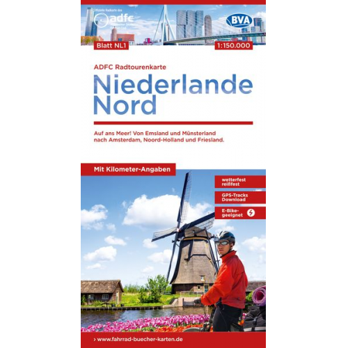 ADFC-Radtourenkarte NL 1 Niederlande Nord 1:150.000, reiß- und wetterfest, E-Bik