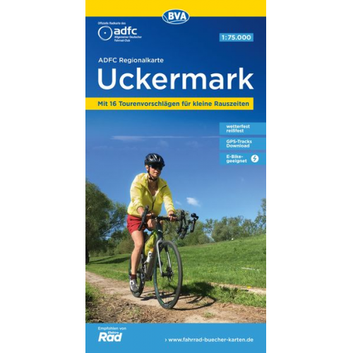 ADFC-Regionalkarte Uckermark, 1:75.000, mit Tagestourenvorschlägen, reiß- und wetterfest, E-Bike-geeignet, GPS-Tracks-Download