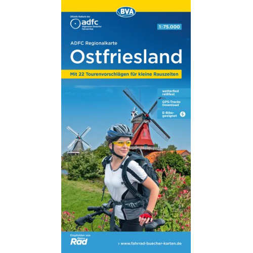 ADFC-Regionalkarte Ostfriesland, 1:75.000, mit Tagestourenvorschlägen, reiß- und wetterfest, E-Bike-geeignet, GPS-Tracks-Download