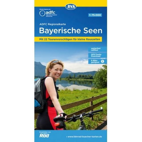 ADFC-Regionalkarte Bayerische Seen, 1:75.000, reiß- und wetterfest, mit kostenlosem GPS-Download der Touren via BVA-website oder Karten-App