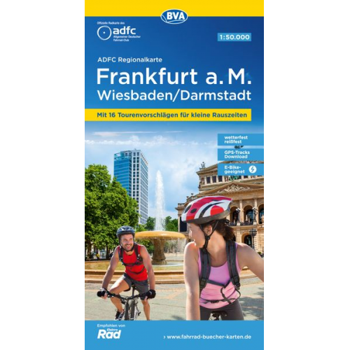 ADFC-Regionalkarte Frankfurt a. M. Wiesbaden /Darmstadt, 1:50.000, mit Tagestourenvorschlägen, reiß- und wetterfest, E-Bike-geeignet, GPS-Tracks-Downl