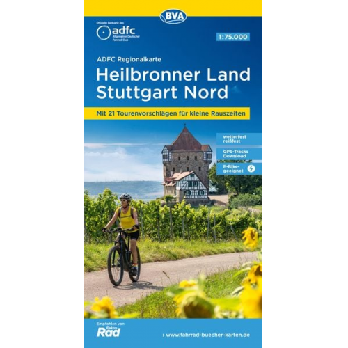 ADFC-Regionalkarte Heilbronner Land - Stuttgart Nord 1:75.000, reiß- und wetterfest, mit kostenlosem GPS-Download der Touren via BVA-website oder Kart