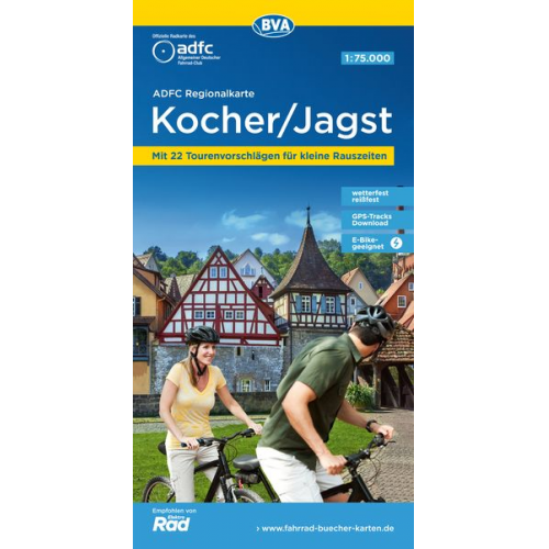 ADFC-Regionalkarte Kocher/ Jagst, 1:75.000, mit Tagestourenvorschlägen, reiß- und wetterfest, E-Bike-geeignet, GPS-Tracks-Download