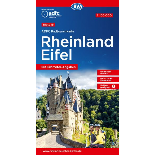 ADFC-Radtourenkarte 15 Rheinland /Eifel 1:150.000, reiß- und wetterfest, E-Bike