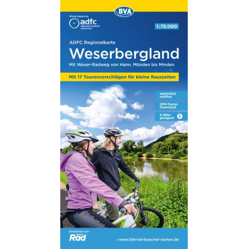 ADFC-Regionalkarte Weserbergland, 1:75.000, mit Tagestourenvorschlägen, reiß- und wetterfest, E-Bike-geeignet, GPS-Tracks Download