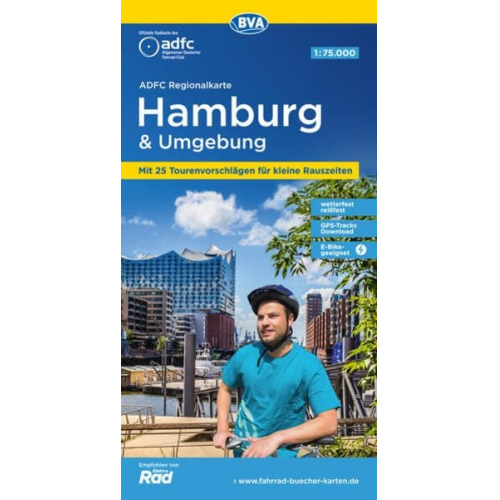 ADFC-Regionalkarte Hamburg und Umgebung, 1:75.000, mit Tagestourenvorschlägen, reiß- und wetterfest, E-Bike-geeignet, GPS-Tracks-Download