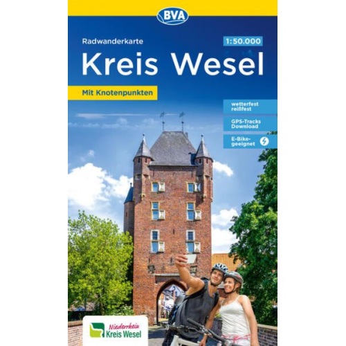 BVA Radwanderkarte Kreis Wesel 1:50.000, mit Knotenpunkten und km-Angaben, reiß- und wetterfest, GPS-Tracks Download, E-Bike geeignet