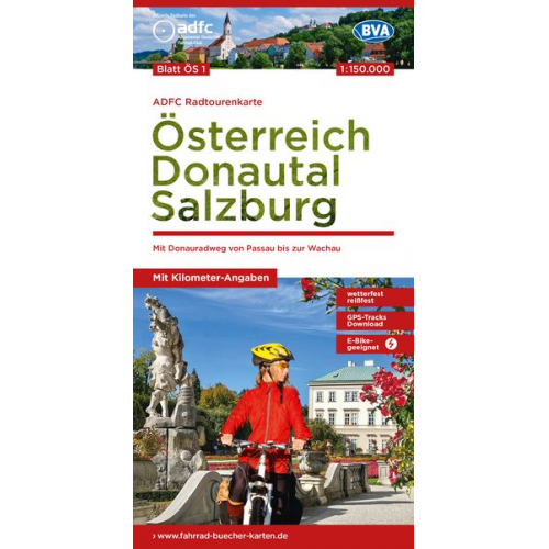 ADFC-Radtourenkarte ÖS1 Österreich Donautal Salzburg 1:150:000, reiß- und wetterfest, E-Bike geeignet, GPS-Tracks Download, mit Bett+Bike Symbolen, mi