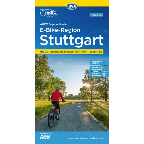 ADFC-Regionalkarte E-Bike-Region Stuttgart, 1:75.000, mit Tagestourenvorschlägen, reiß- und wetterfest, GPS-Tracks Download