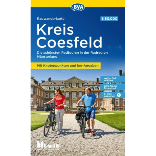 BVA Radwanderkarte Kreis Coesfeld 1:50.000, mit Knotenpunkten und km-Angaben, reiß- und wetterfest, GPS-Tracks Download, E-Bike geeignet