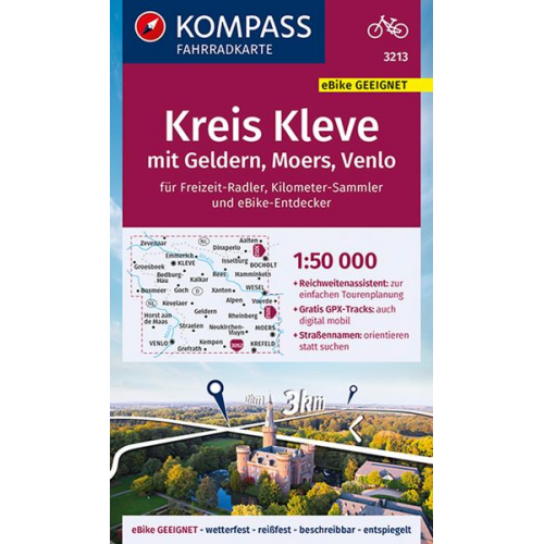 KOMPASS Fahrradkarte 3213 Kreis Kleve mit Geldern, Moers, Venl 1:50.000