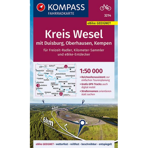 KOMPASS Fahrradkarte 3214 Kreis Wesel mit Duisburg, Oberhausen, Kempen 1:50.000