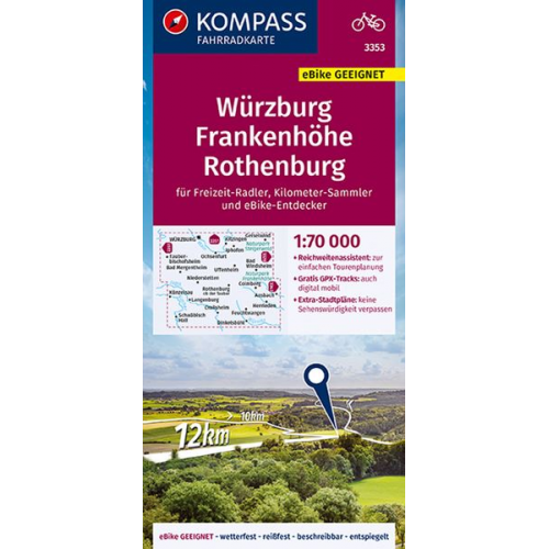 KOMPASS Fahrradkarte 3353 Würzburg, Frankenhöhe, Rothenburg
