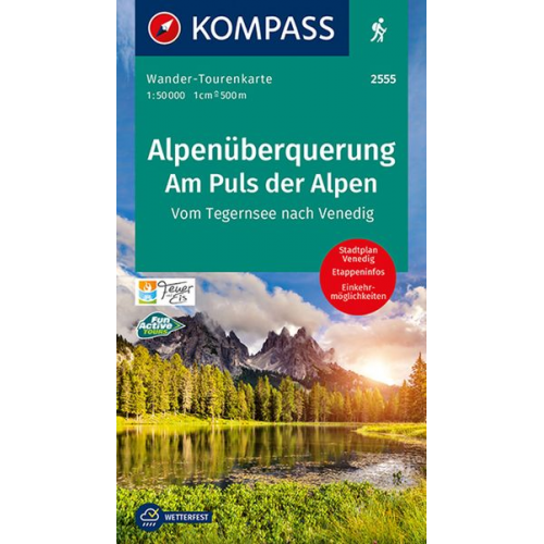 KOMPASS Wander-Tourenkarte Alpenüberquerung, Am Puls der Alpen 1:50.000