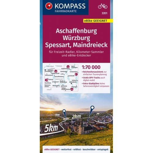 KOMPASS Fahrradkarte 3351 Aschaffenburg, Würzburg, Spessart, Maindreieck 1:70.000