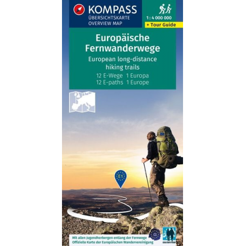 KOMPASS Fernwegekarte Europäische Fernwanderwege, 12 E-Wege - 1 Kontinent 1:4 Mio.