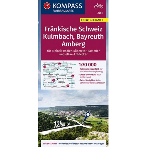 KOMPASS Fahrradkarte 3354 Fränkische Schweiz, Kulmbach, Bayreuth, Amberg 1:70.000