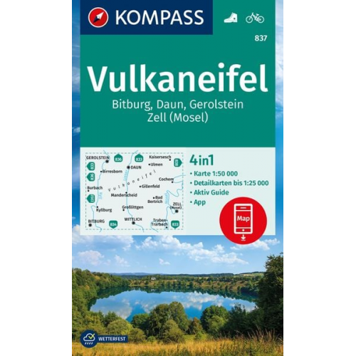 KOMPASS Wanderkarte 837 Vulkaneifel, Bitburg, Daun, Gerolstein, Zell (Mosel) 1:50.000