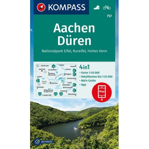 KOMPASS Wanderkarte 757 Aachen, Düren, Nationalpark Eifel, Rureifel, Hohes Venn 1:50.000