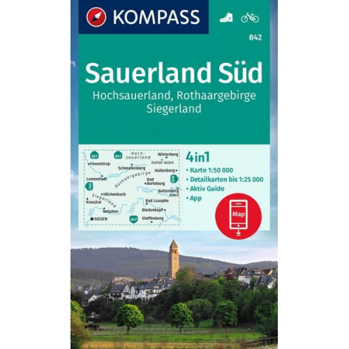 KOMPASS Wanderkarte 842 Sauerland Süd, Hochsauerland, Rothaargebirge, Siegerland 1:50.000