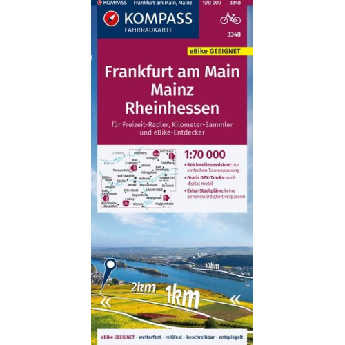 KOMPASS Fahrradkarte 3348 Frankfurt a.M., Mainz, Rheinhessen 1:70.000