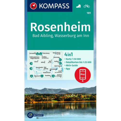 KOMPASS Wanderkarte 181 Rosenheim, Bad Aibling, Wasserburg am Inn 1:50.000