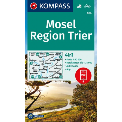 KOMPASS Wanderkarte 834 Mosel, Region Trier 1:50.000