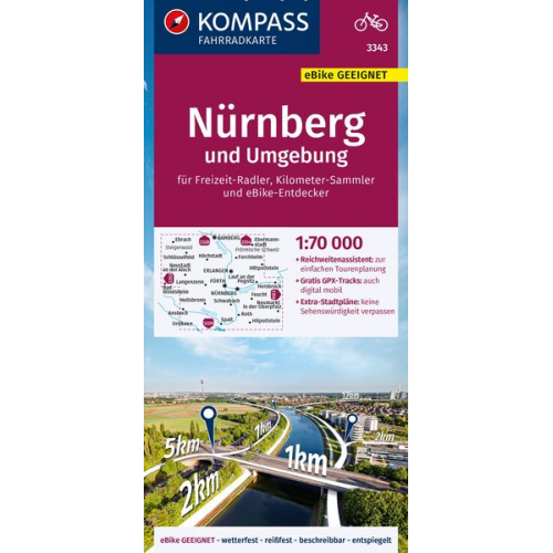 KOMPASS Fahrradkarte 3343 Nürnberg und Umgebung 1:70.000