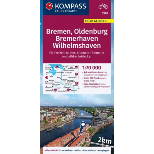 KOMPASS Fahrradkarte 3340 Bremen, Oldenburg, Bremerhaven, Wilhelmshaven 1:70.000