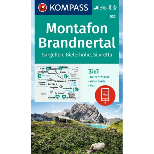 KOMPASS Wanderkarte 032 Montafon, Brandnertal, Gargellen, Bielerhöhe, Silvretta 1:25.000