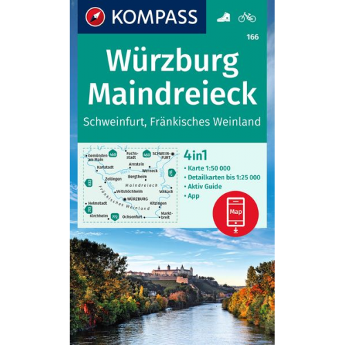 KOMPASS Wanderkarte 166 Würzburg, Maindreieck, Schweinfurt, Fränkisches Weinland 1:50.000