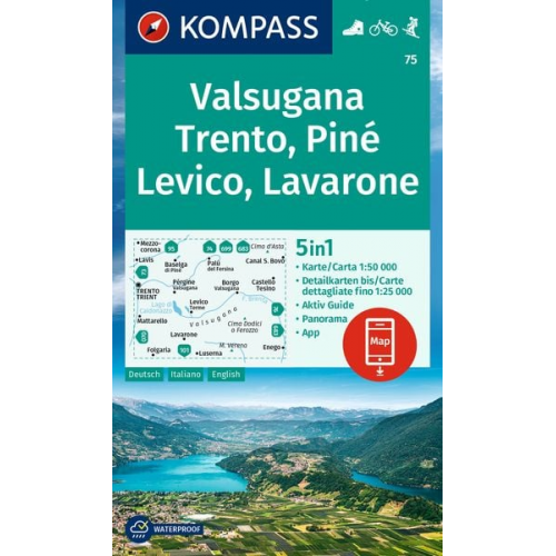 KOMPASS Wanderkarte 75 Valsugana, Trento, Piné, Levico, Lavarone 1:50.000