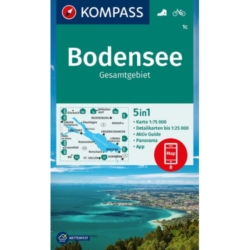 KOMPASS Wanderkarte 1c Bodensee Gesamtgebiet 1:75.000