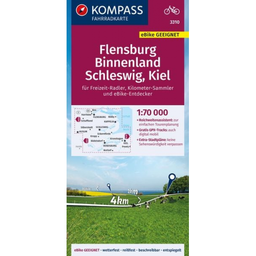 KOMPASS Fahrradkarte 3310 Flensburg Binnenland, Schleswig, Kiel 1:70.000