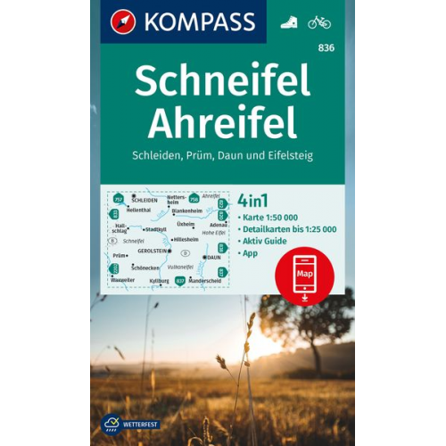 KOMPASS Wanderkarte 836 Schneifel, Ahreifel, Schleiden, Prüm, Daun, Eifelsteig 1:50.000