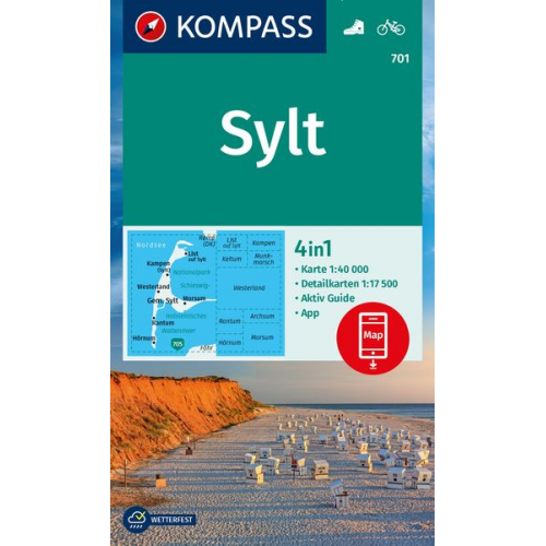 KOMPASS Wanderkarte 701 Sylt mit Ortsplänen 1:40.000