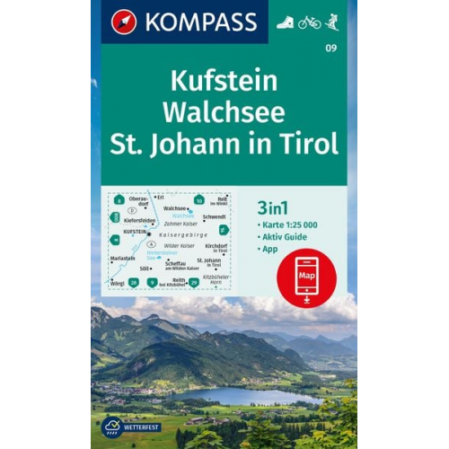 KOMPASS Wanderkarte 09 Kufstein, Walchsee, St. Johann in Tirol 1:25.000