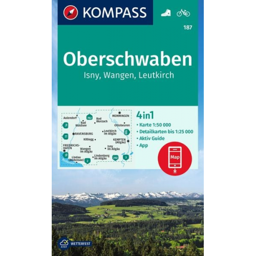 KOMPASS Wanderkarte 187 Oberschwaben, Isny, Wangen, Leutkirch 1:50.000