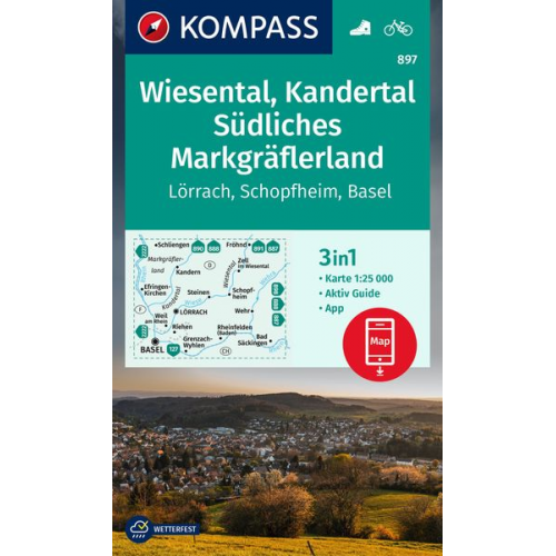 KOMPASS Wanderkarte 897 Wiesental, Kandertal, Südliches Markgräflerland, Lörrach, Schopfheim, Basel 1:25.000