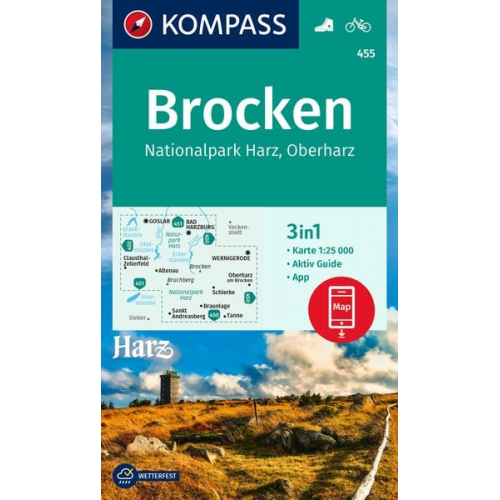 KOMPASS Wanderkarte 455 Brocken, Nationalpark Harz, Oberharz 1:25.000