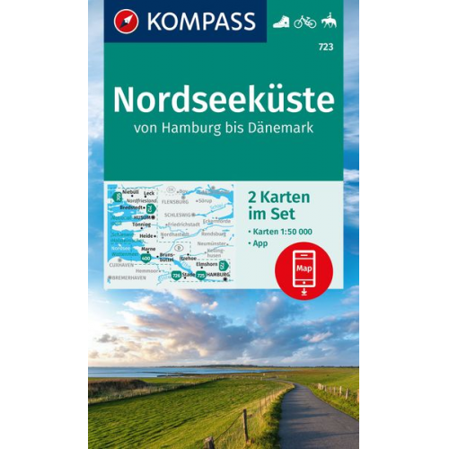 KOMPASS Wanderkarten-Set 723 Nordseeküste von Hamburg bis Dänemark (2 Karten) 1:50.000