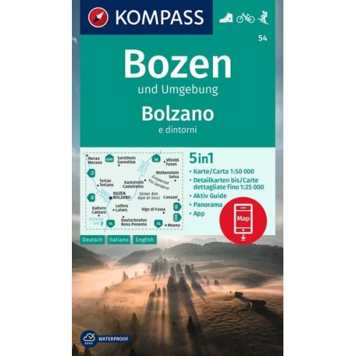 KOMPASS Wanderkarte 54 Bozen und Umgebung / Bolzano e dintorni 1:50.000