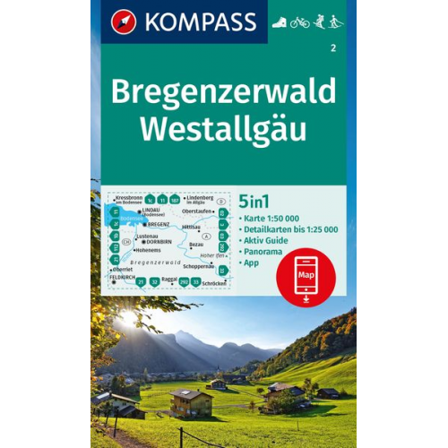 KOMPASS Wanderkarte 2 Bregenzerwald, Westallgäu 1:50.000