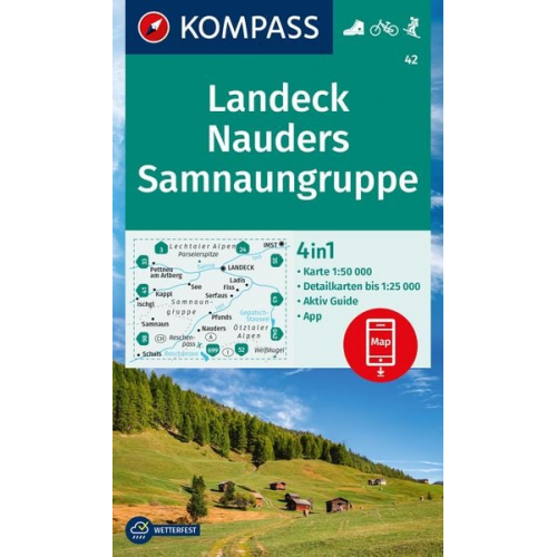 KOMPASS Wanderkarte 42 Landeck, Nauders, Samnaungruppe 1:50.000