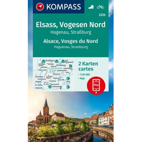 KOMPASS Wanderkarten-Set 2220 Elsass, Vogesen Nord, Hagenau, Straßburg / Alsace, Vosges du Nord, Haguenau, Strasbourg (2 Karten) 1:50.000