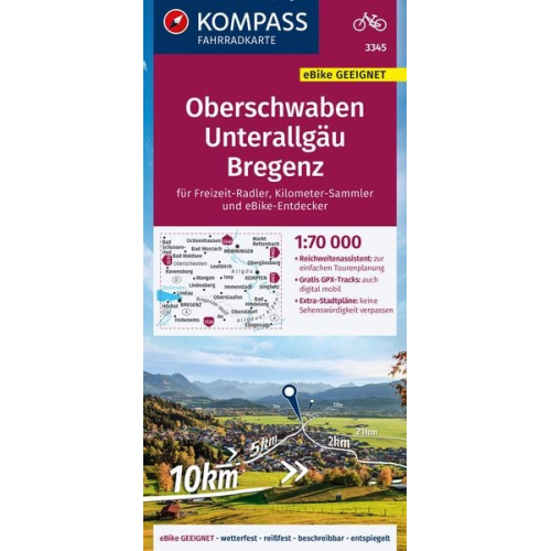 KOMPASS Fahrradkarte 3345 Oberschwaben, Unterallgäu, Bregenz 1:70.000