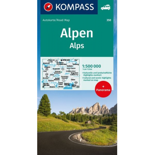 KOMPASS Autokarte Alpen, Alps, Alpi, Alpes 1:500.000