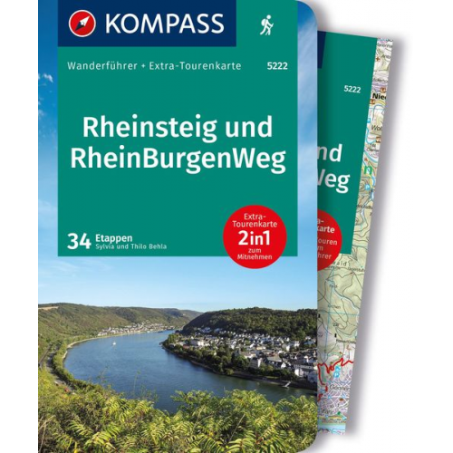 Silvia und Thilo Behla - KOMPASS Wanderführer Rheinsteig RheinBurgenWeg, 34 Etappen mit Extra-Tourenkarte