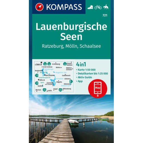 KOMPASS Wanderkarte 721 Lauenburgische Seen, Ratzeburg, Mölln, Schaalsee 1:50.000
