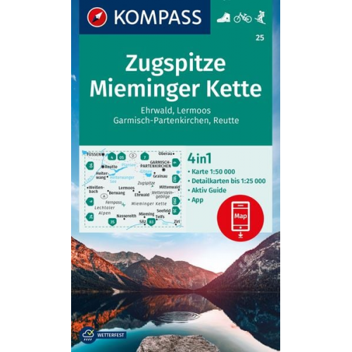 KOMPASS Wanderkarte 25 Zugspitze, Mieminger Kette, Ehrwald, Lermoos, Garmisch-Partenkirchen, Reutte 1:50.000